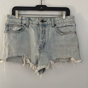 Free People Light Blue Frayed Jean Shorts